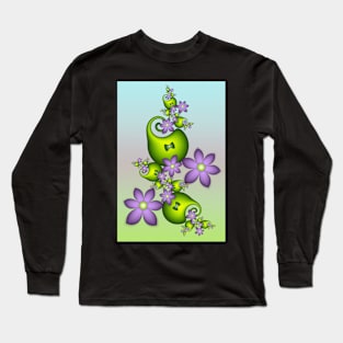 Lilac Fantasy Flowers On Pastel Colors Background Long Sleeve T-Shirt